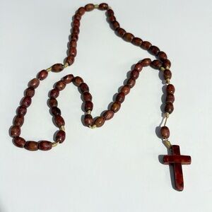 Wood Rosary Prayer Beads Handmade Necklace Catholic Crucifix Religious